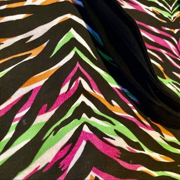 RAINBOW Zebra Canvas Tote Bag Neon Colors 14 x 14 x 4 inches - Picture 5 of 8